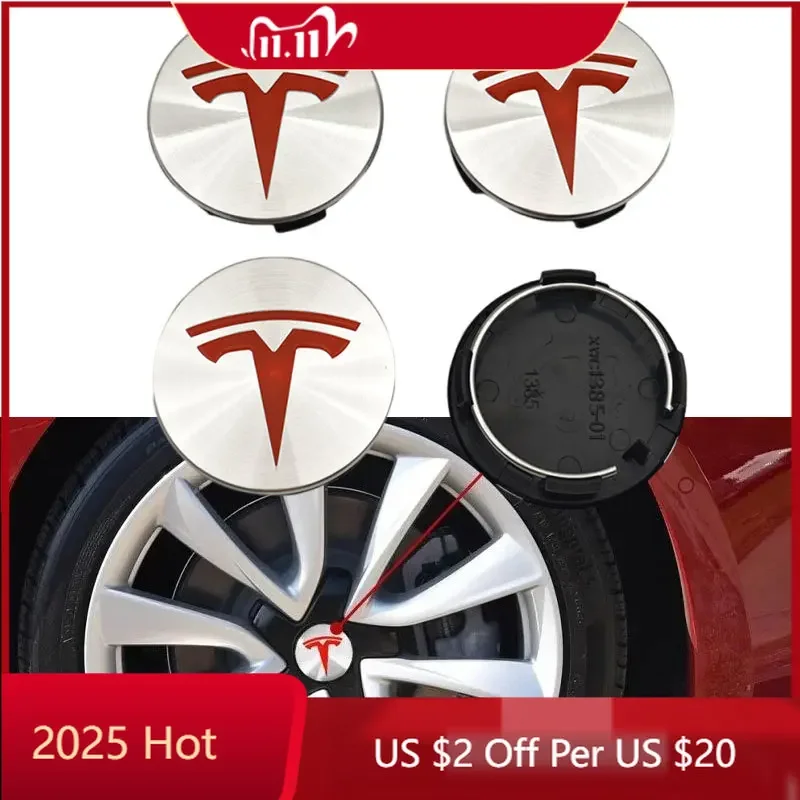 

Car Sticker ABS 4pcs/set 56mm Silver Red Original Car Wheel Center Caps Emblem Rims Hub Cover Logo For Tesla Model 3 Y X S Auto