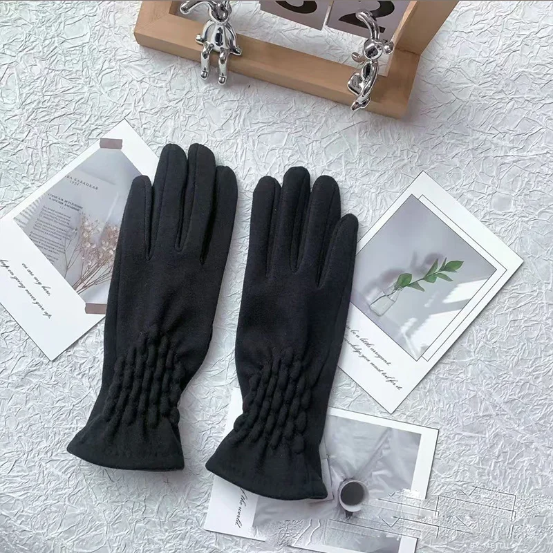 قفازات الشتاء الطلابية المضادة للبرد المخملية المضادة للارتداء بلون سادة قفازات ركوب الخيل الدافئة في الهواء الطلق #4