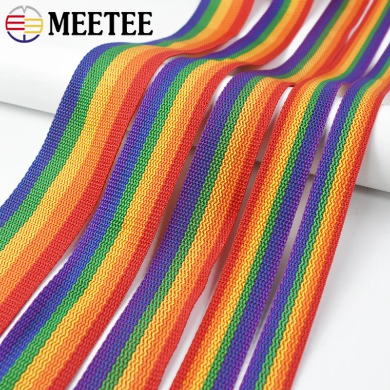 10M Meetee 20-50mm Rainbow PP Webbing Nylon Braid Bag Ribbon Strap Sewing Bias Trim Garment Belt Decorative Band Pet Tapes