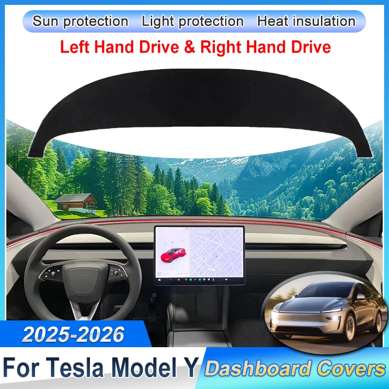 

Flannel Anti UV Slip Mat Car Dashboard Cover Pad For Tesla Model Y Juniper Accessories 2025 2026 Dash Mat Sun Shade Carpet Rug