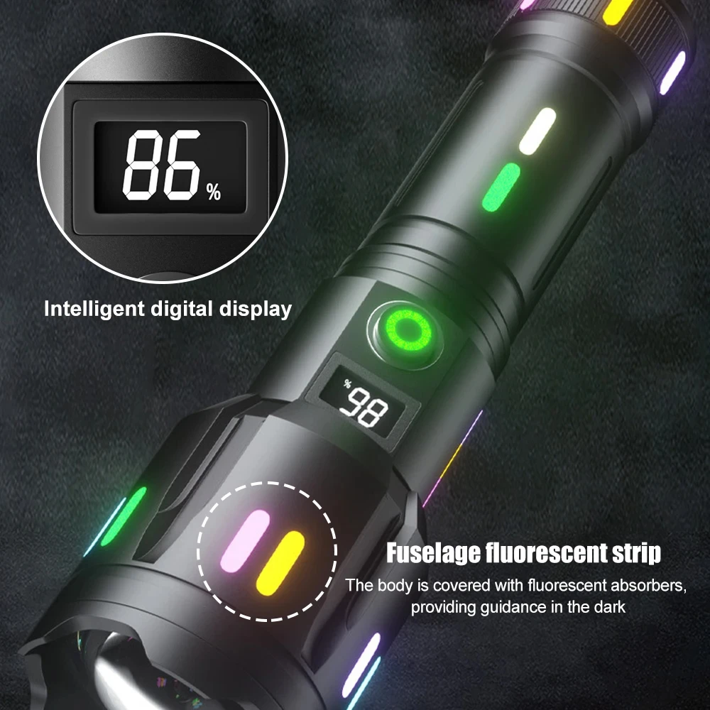 White Laser Flashlight TYPE-C Rechargeable Camping Torch Military Tactical Zoomable Search Spotlight Portable LED Flashlights