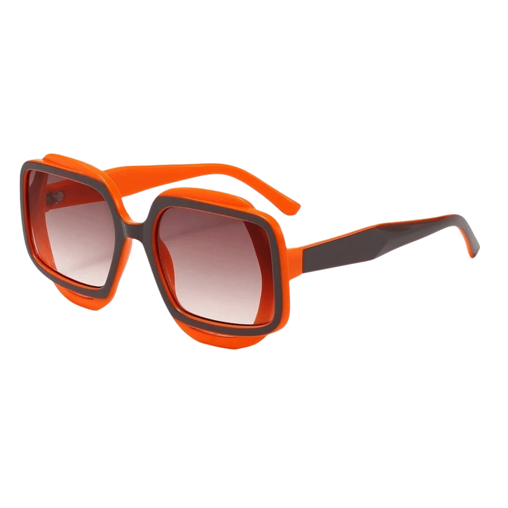 PC Material Two-Tone Square Frame Sunglasses Gradient Lens Polygon Color-Block Sun Shades Thick Frame UV400 Protection Eyewear