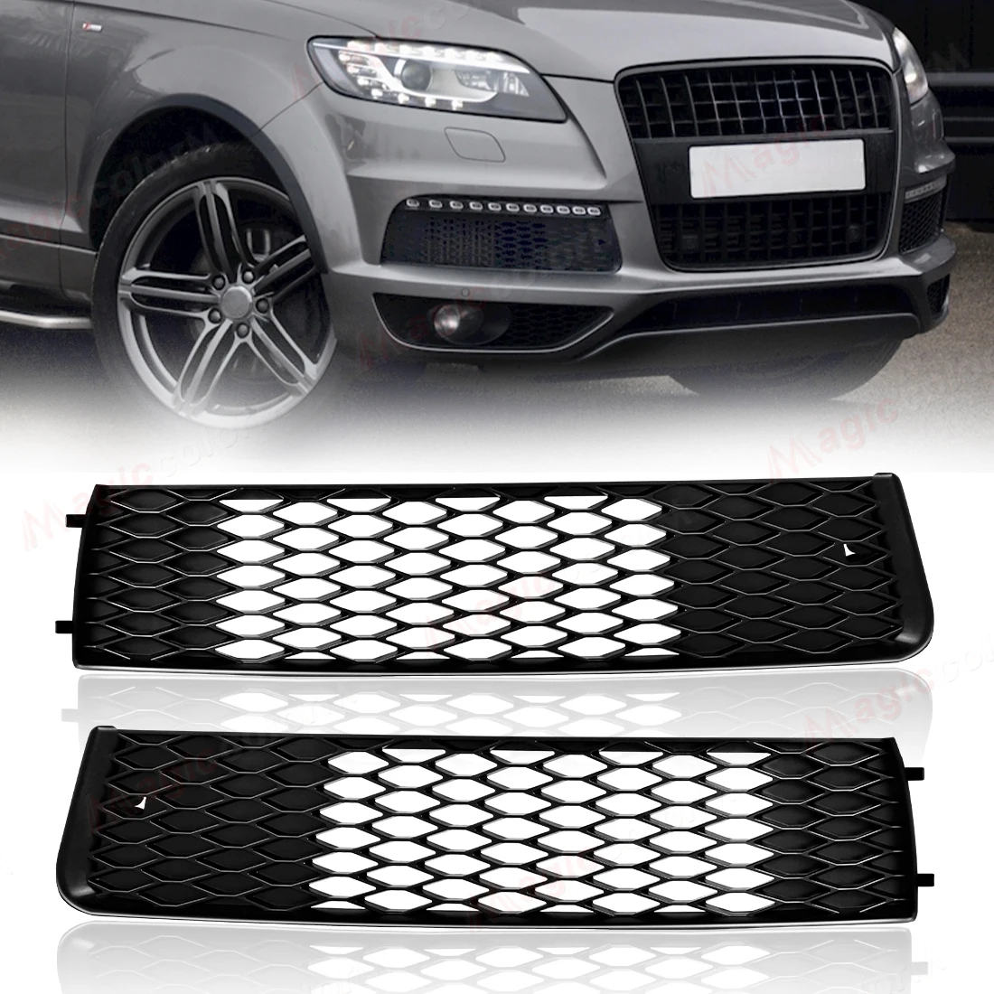 

Car Fog Lights Cover Grill Accessories For Audi Q7 4L S-Line 2009 2010 2011-2015 Fog light Grilles Racing Grill Headlight Frames