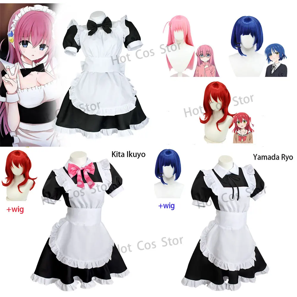 Anime Gotou Hitori Cosplay Costumes Maid Uniform Bocchi The Rock Cos Hitori  Kita Ikuyo Yamada Ryo Dresses Wig Halloween Clothes