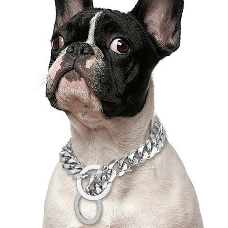 

15mm Chain Dog Collar Cuban Link Walking Chain 316L Stainless Steel Heavy Duty Slip Collar for Small Medium Large Dogs