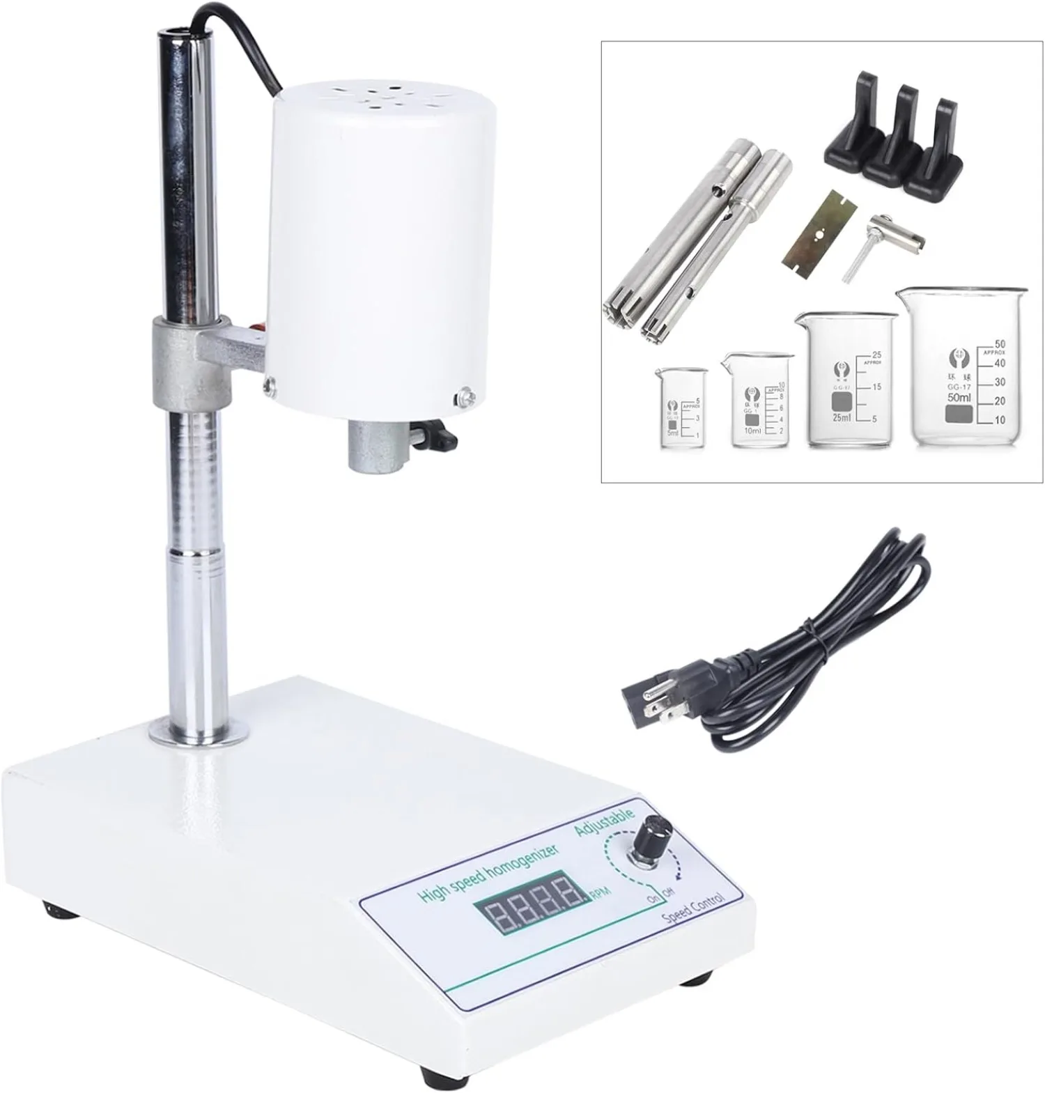 FSH-2A High Speed Homogenizer Lab Disperser Emulsifier 5~1000ml Speed Adjustable 8000~22000rpm with 2 Working Heads