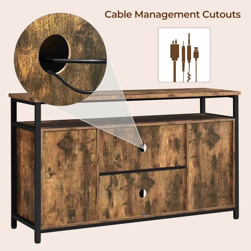 خزائن تخزين مركز الترفيه لأجهزة التلفاز مقاس 55 بوصة، حامل تلفزيون بباب الحظيرة قابل للتعديل مع رفوف #6