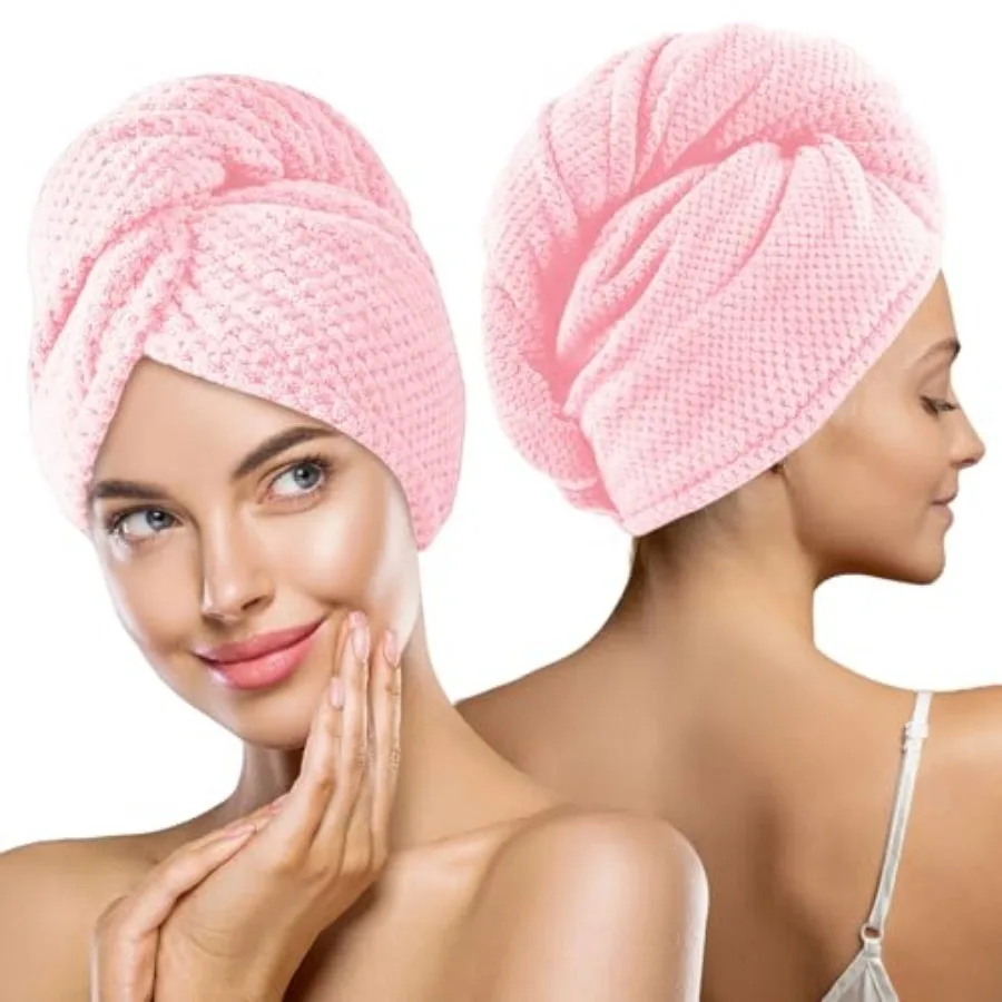Microfiber Hair Towel, 2 Packs Hair Turbans for Wet Hair, Drying Hair Wrap Towels for Curly Hair Women, Large Hair Towel for Al