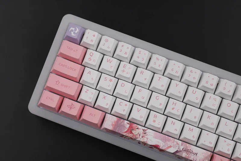 Imagem -04 - Teclas Conjunto Genshin Impacto Tema Yae Miko Pbt Anime Keycaps 108 Teclas Conjunto para 61 87 104 108 Teclado Mecânico Chave 135