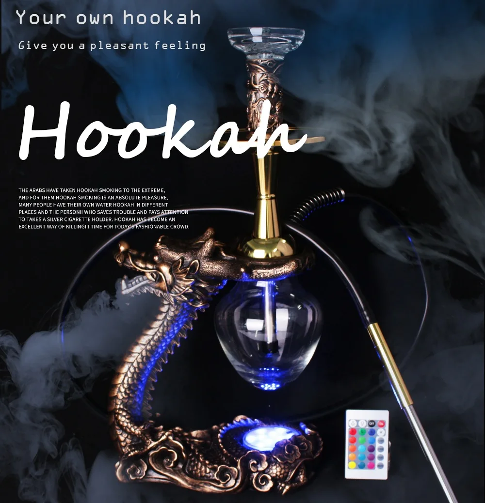 Chinese Elements Oriental Dragon Shape LED Light Hookah Process, Resin Shisha, New Style, Narguile Complete Smoke Accessory