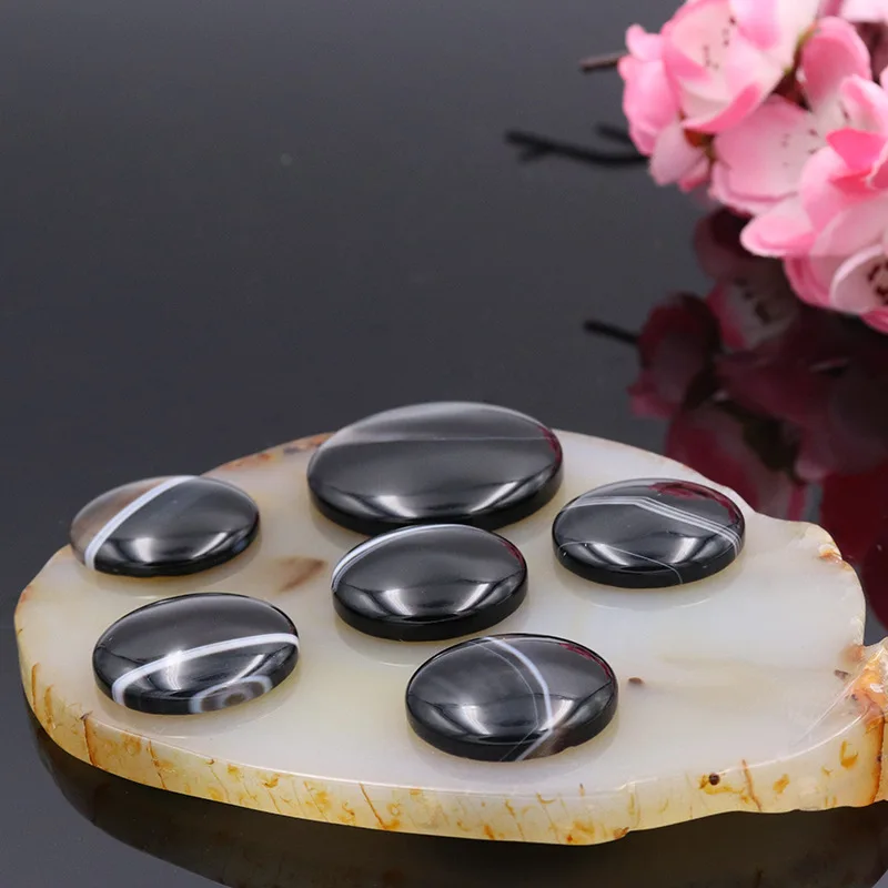 Wholesale 5pcs/pack Natural Black Stripe Agate Onyx 20mm 25mm 30mm 40mm 50mm Round Gemstone Cabochon Ring Face For Jewelry DIY