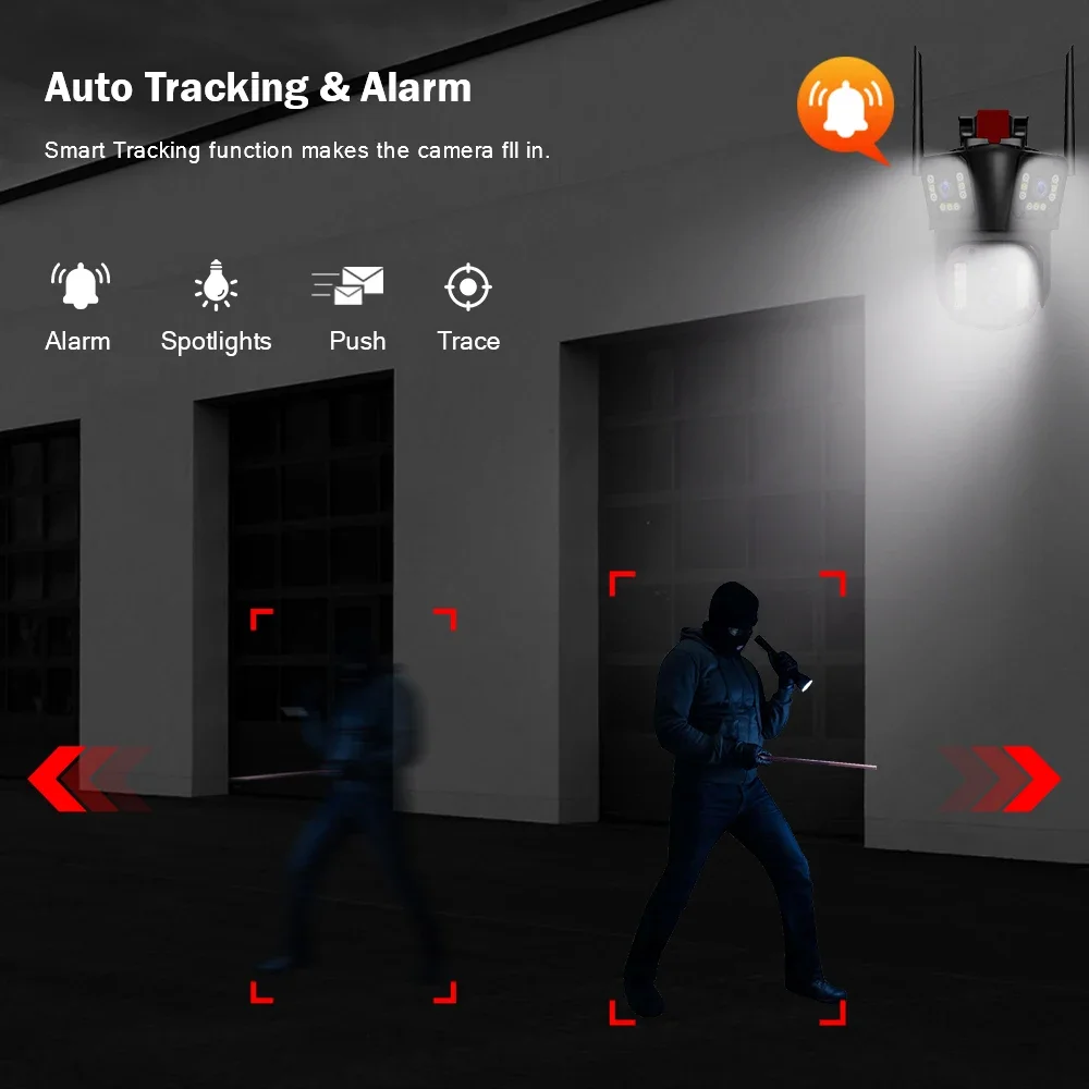 16MP 8K HD IP Camera 10X Zoom Outdoor Four lenses Three-Screen PTZ 8MP WiFi Camera Security Protection CCTV Color Night Vision