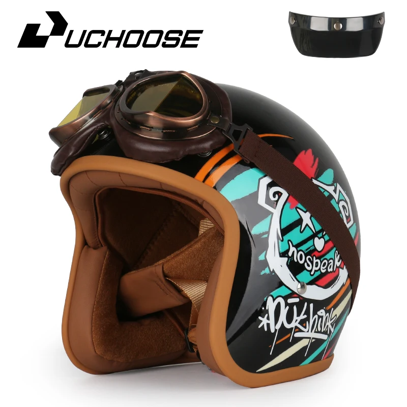 

Motorbike helmet DOT certified 3/4 retro helmet men and women four seasons universal electric helmet