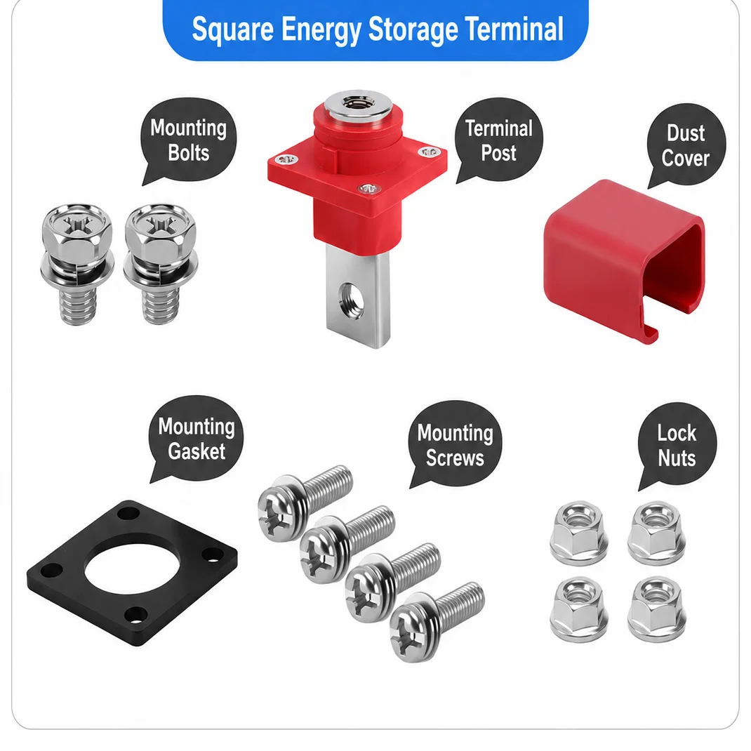 2PCS All-Copper Square Battery Terminal 50A 100A 120A High Current Energy Storage Copper Lithium Battery Terminal Connector