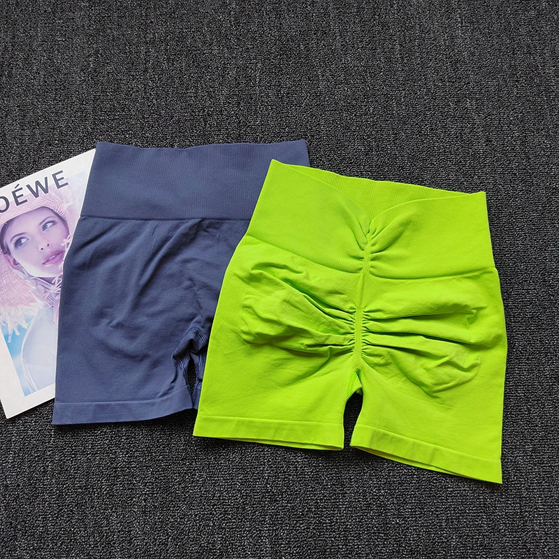 Pfirsichfarbene Shorts mit V-Taille, Fitnesshose für Damen, schlankmachende Sport- und Po-Trainingshose, Dreifach-Kreuzhose, High-Waist-Yoga-Hotpants – Detail 5