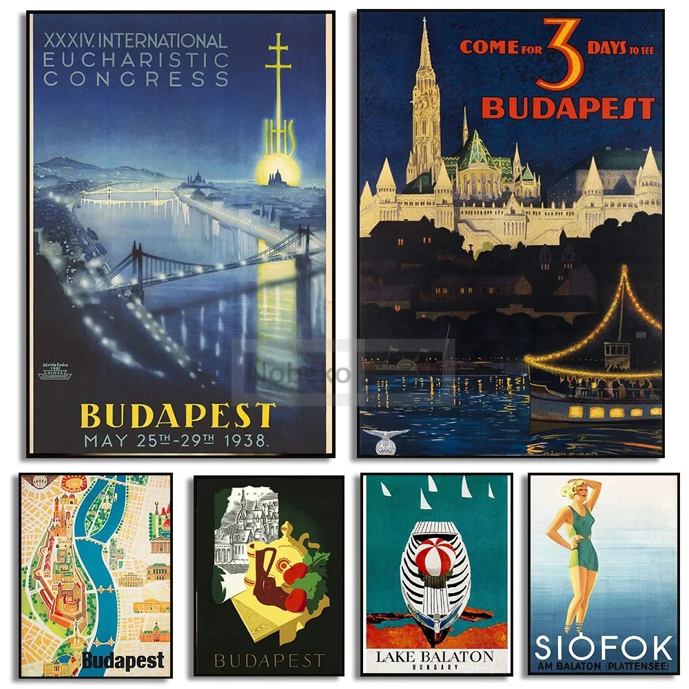 Hungary Vintage Travel Posters Budapest Lake Balaton Hungarian Poster Prints Canvas Painting Wall Art Pictures Home Room Decor