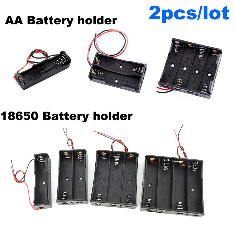 1 2 3 4 Slots ports AA 18650 1.5v 3.7v Power Battery Storage Leads Case Box Holder Leads Wire black for repair tools Black L1