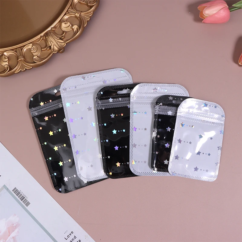 50Pcs Star Ziplock Bag Laser Packaging Bag Plastic Seal Bags Resealable Food Bag Earrings Necklace Jewelry Storage Bag Gift Bags