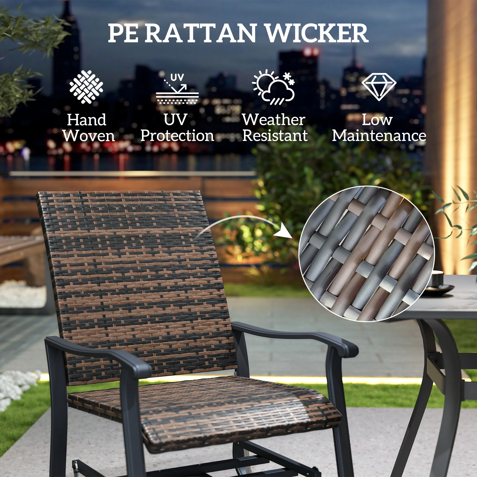 Outdoor Glider Chair Set of 2, Wicker Swivel Patio Glider, Brown image 5
