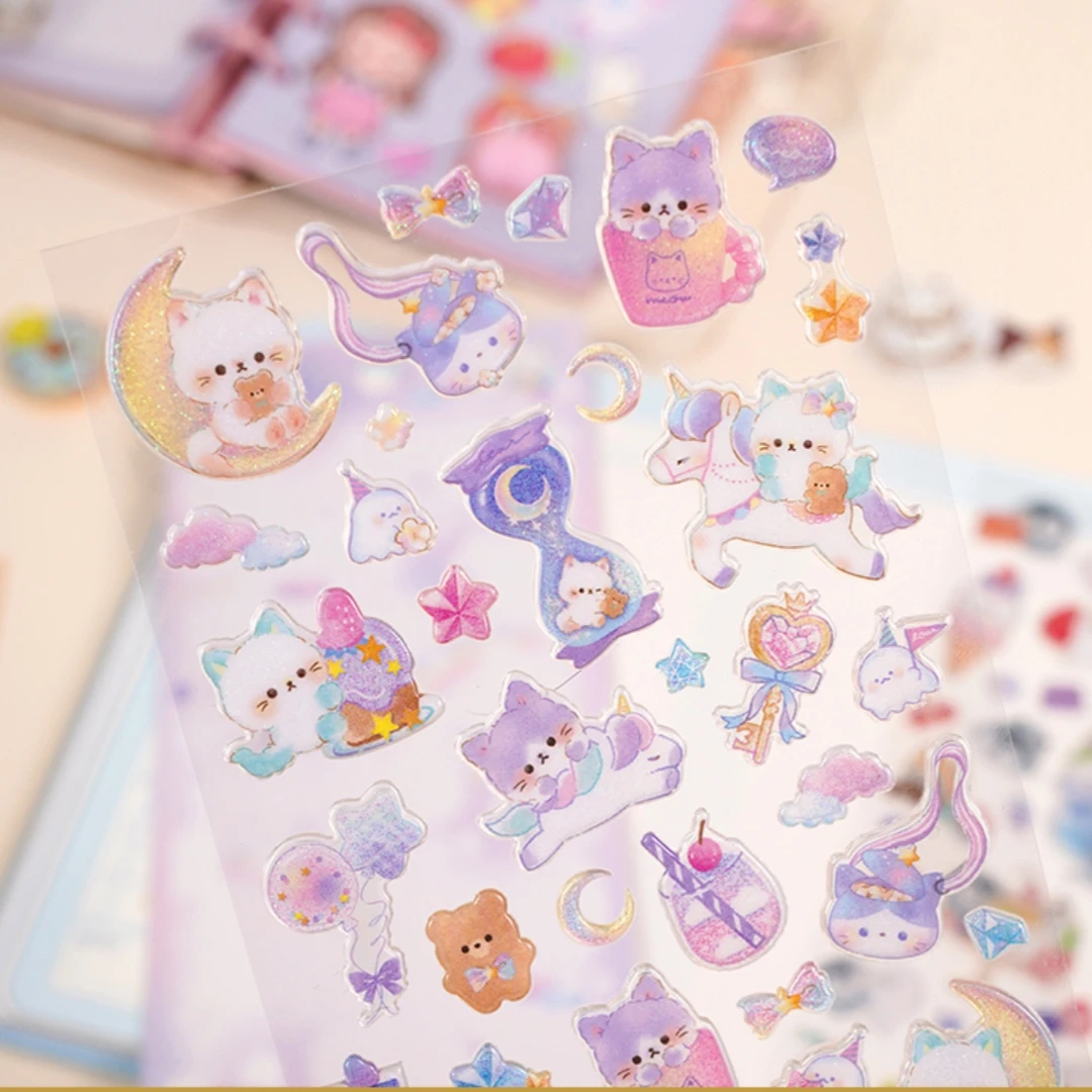 3 pcs Random Cute Candy Color Animals Flash Decor Stickers Scrapbooking Diy Journaling Cute Stationery Diary Sticker Gift Prizes