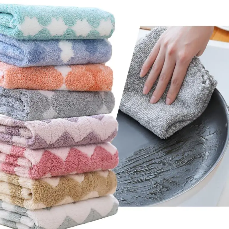 Dishcloths Coral Fleece Super Absorbent Pan Pot Pads Dishrag Kitchen Dishes Cleaning Rag Towels Napery Dishcloth Rags Tools