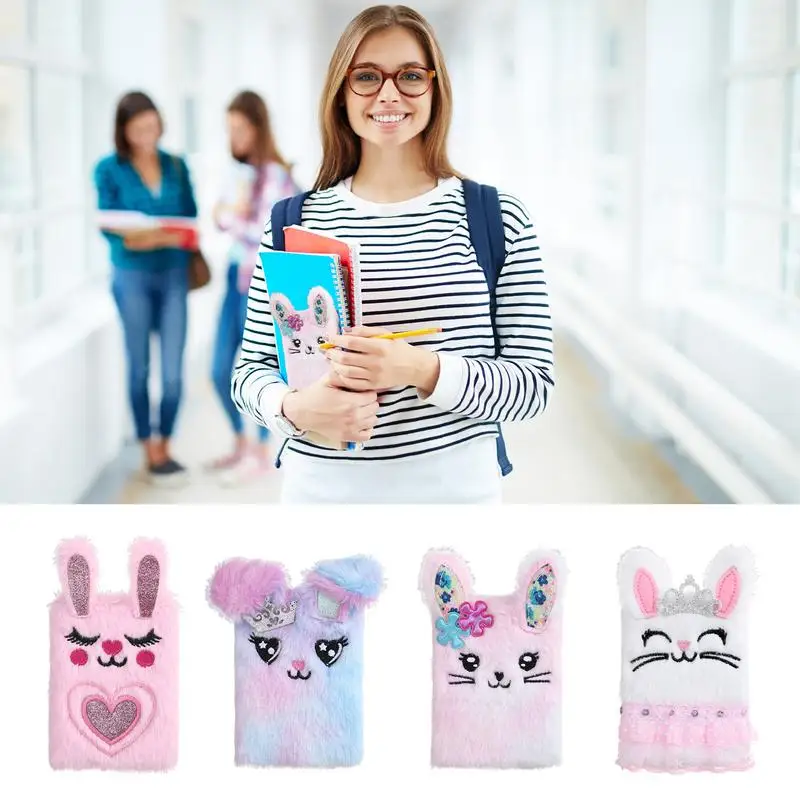 Bunny Diary For Girls Plush Kids Fuzzy Journal Notebook Super Cute Soft Shiny Travel Notebook For School Kids Birthday Festival