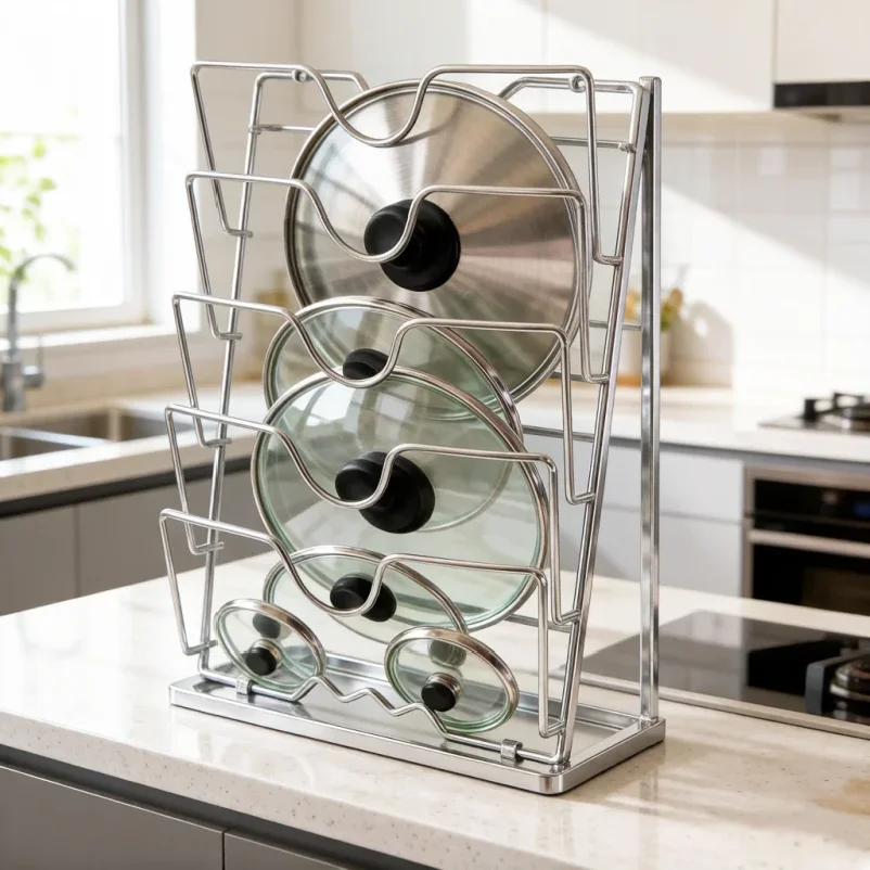 

Wall Mounted Pot Lid Rack 5-Layer Multi-Functional Kitchen Storage Organizer Punch-Free Holder