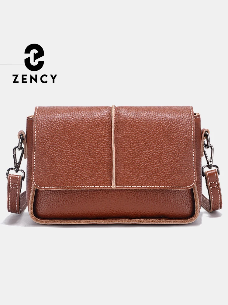 

Zency First Layer Cowhide Leather Shoulder Bag Cross body Small Flap Handbag Retro Messenger Bag Simple Square Bag For Women