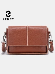 Zency Cowhide Leather Shoulder Bag Cross body Small Flap Handbag Retro Messenger Bag Simple Square Bag For Women 2024