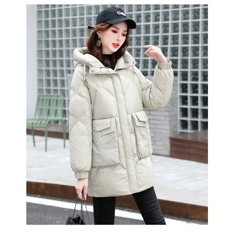 2023 New Women Down Cotton Coat Winter Jacket Female Mid Length Version Parkas Loose Large Size Outwear Hooded Thick Overcoat