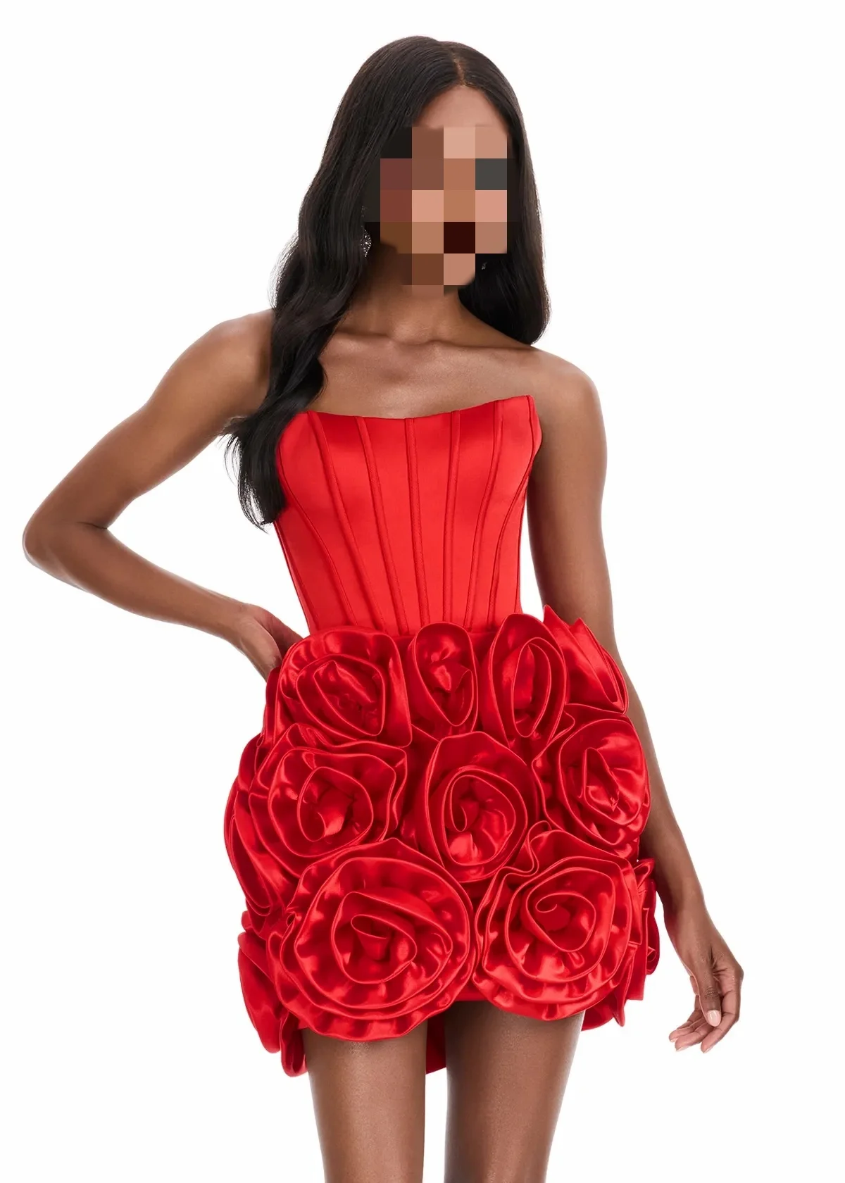 Minivestido sin tirantes Floral rojo de lujo 2025, Vestido corto elegante de cóctel con flores en 3D para mujer, vestidos para ocasiones especiales