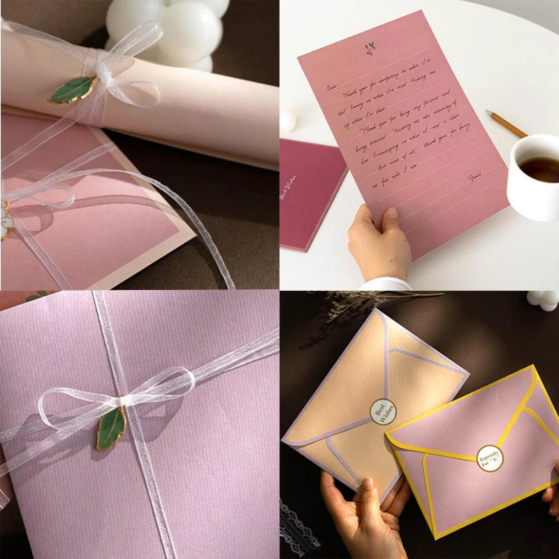 12pcs Paper Envelopes for Letter Pads Kawaii Floral Letter Paper Cover Wedding Party Invitations Cards Cover with Sticker Office