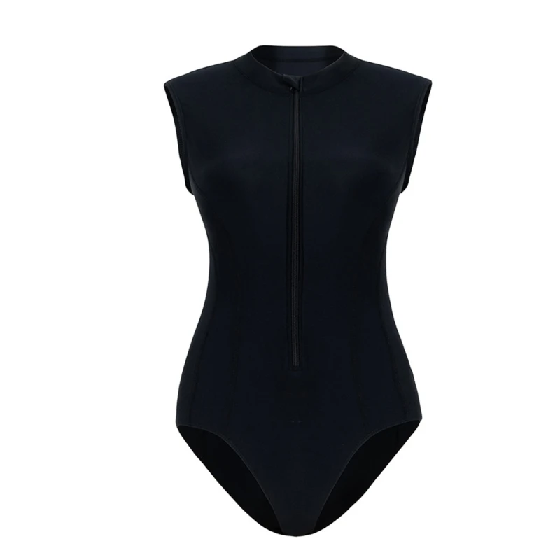 Einteiliger Schnorchelanzug für Damen, ärmelloser Rashguard-Badeanzug mit Reißverschluss vorne, schnell trocknender Neoprenanzug – Detail 1