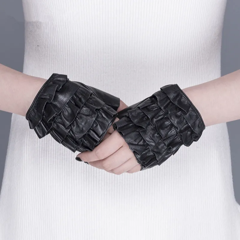 

GOURS Winter Real Leather Gloves Women Black Fashion Genuine Goatskin Fingerless Unlined Gloves Streetwear Driving Soft GSL062