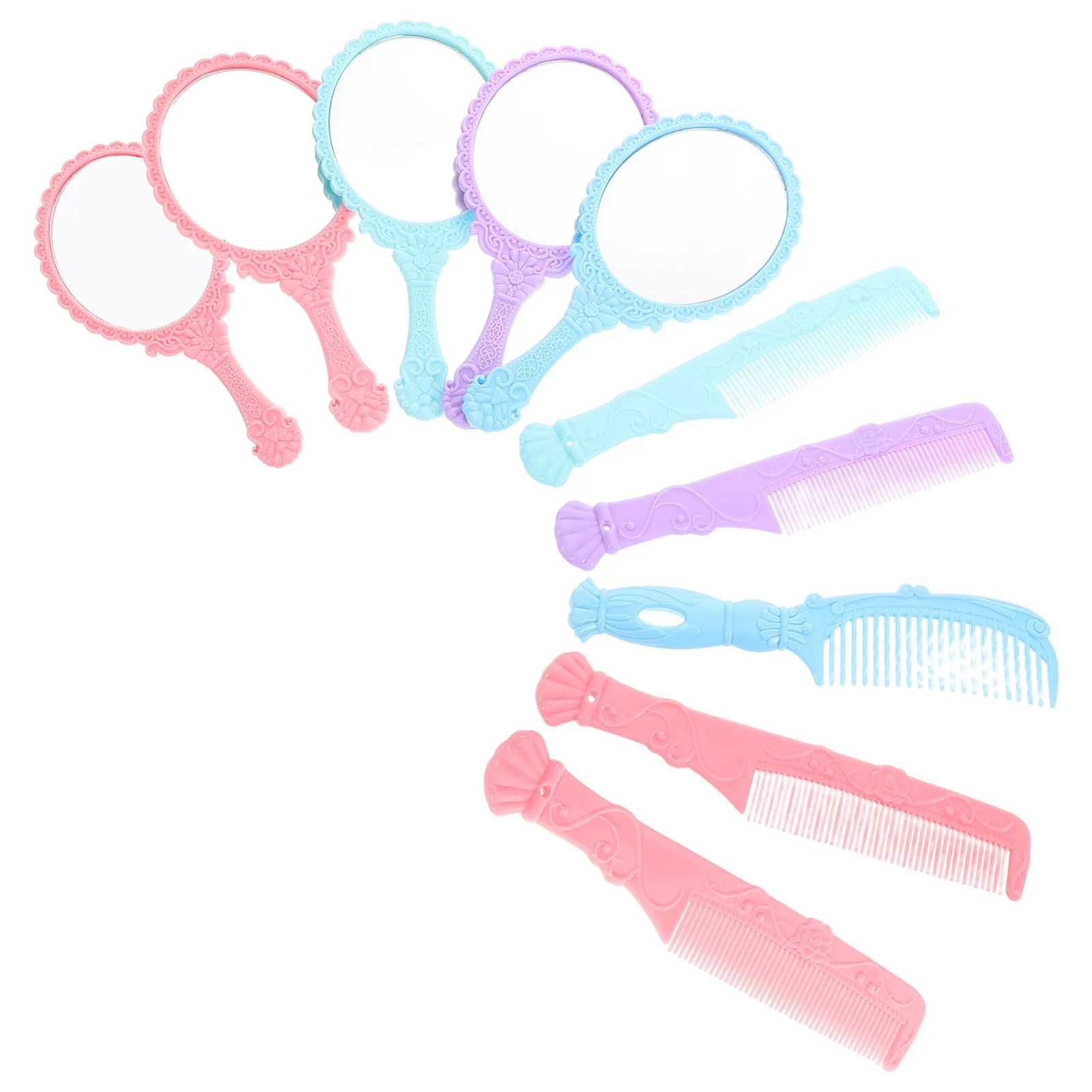 

5Sets Makeup Mirror Comb Vintage Handheld Portable Travel Compact Mirror Retro Design Lightweight Gift for Girlfriend