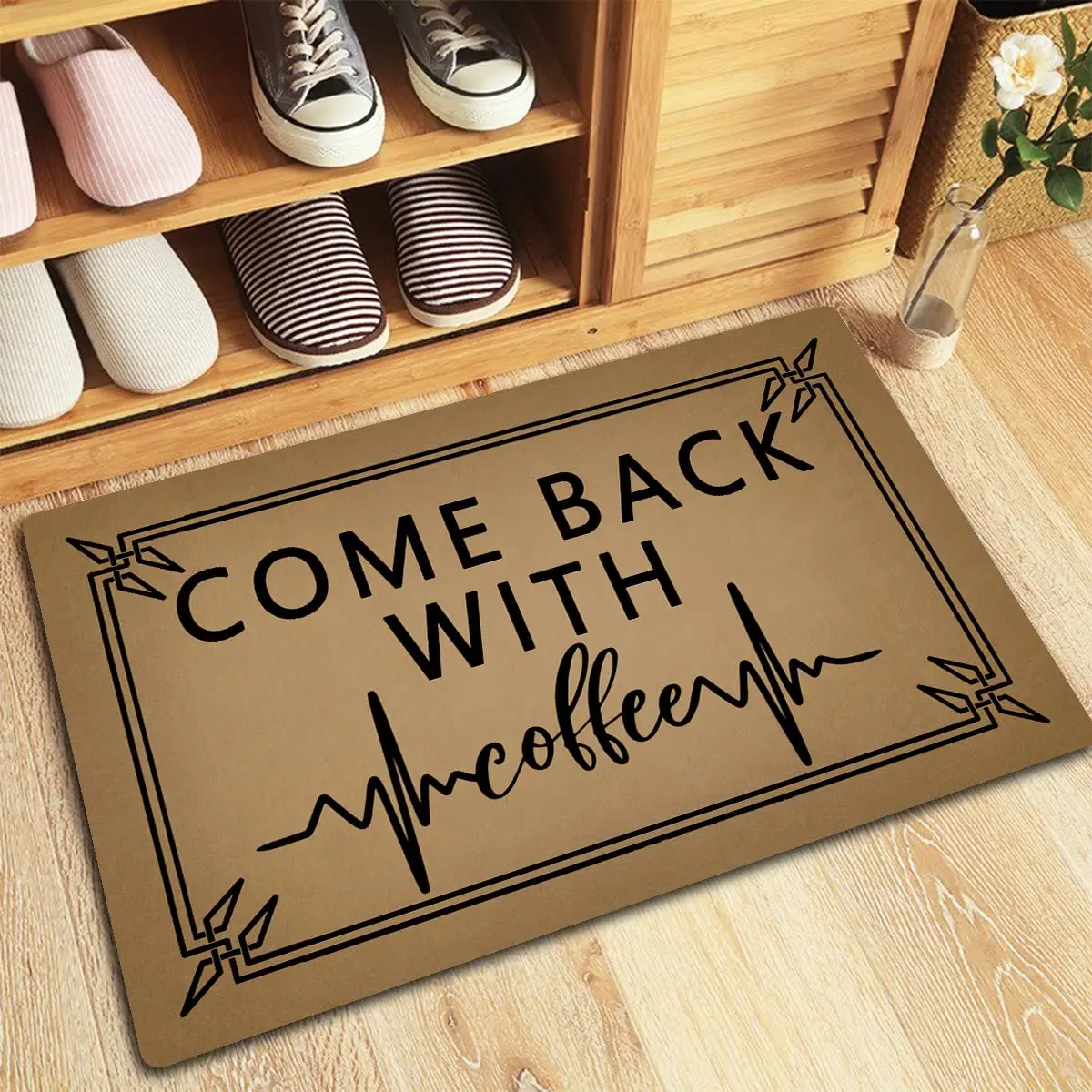 Welcome Mat Come Back with Coffee, Funny Doormats, Anti-Slip Rubber, Colorful Quotes Door Rugs for Entrance Way