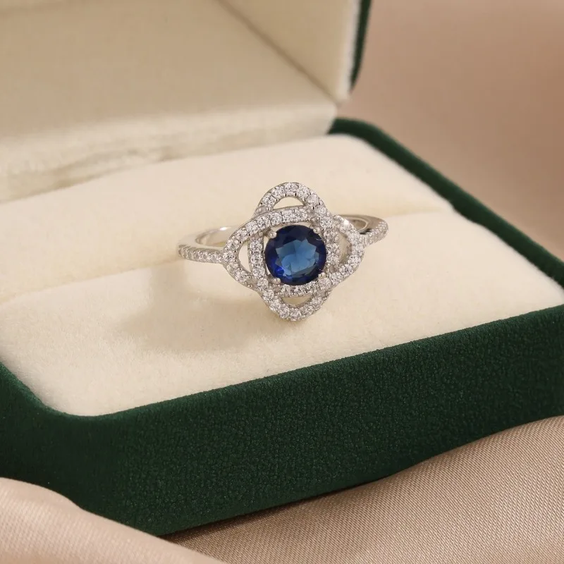 خاتم الياقوت ذو شخصية بسيطة من الفضة S925 الجديد مع خاتم بتصميم أنيق من الماس