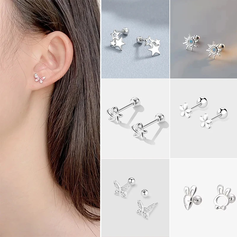 Nuovo carino rosa piccolo zircone farfalla orecchini a vite per le donne ragazze cuore nero cartilagine elica trago gioielli penetranti all'orecchio regalo