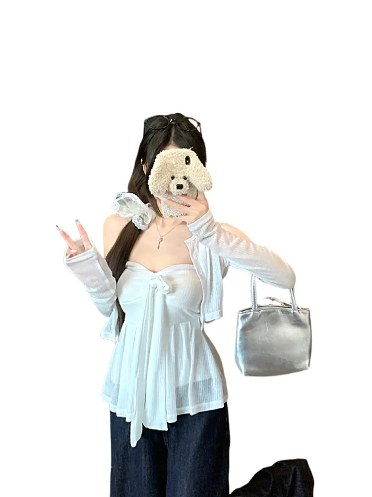 Sweet And Spicy Girl Bow Tie V-ne Strap Vest Women's Summer 2025 New Outwear White Faion Versatile Top