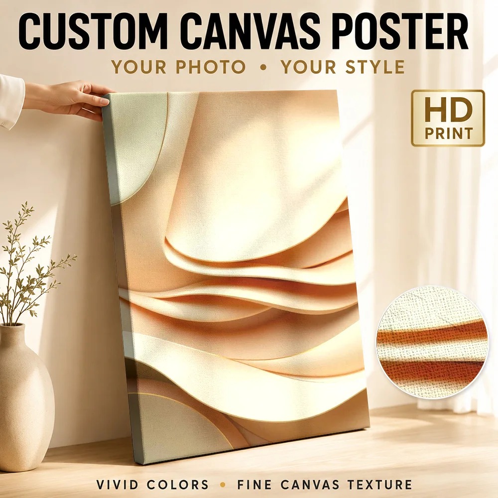 Beige Flowing Fabric Folds Framed Canvas Print Customized Photo Abstract Wall Art For Office Reception, Interior Stylist Gift
