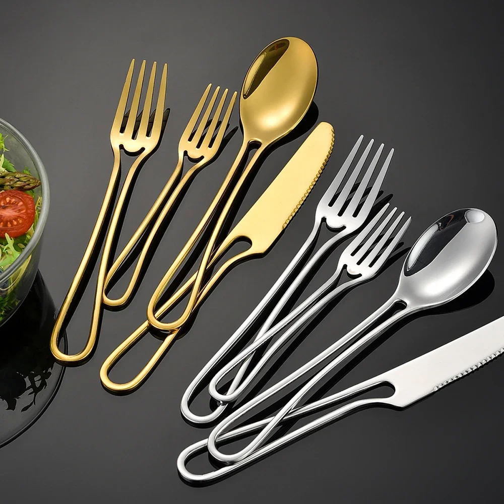 5Pcs Dinnerware Set Stainless Steel Cutlery Steak Knife and Fork Dessert Spoon Tableware Teaspoon Home Restaurant Cutlery Set - view 3