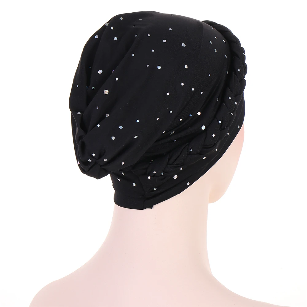 Treccia di paillettes India donne musulmane Hijab chemio Cap cancro turbante cofano perdita di capelli cappello interno avvolgere la testa Islam berretti foulard Femme