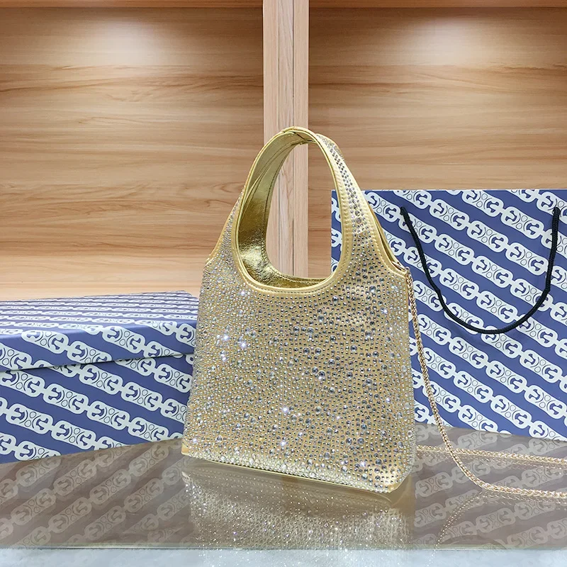 2024 New Rhinestone Women\'s Handbag, High-end Fashion Luxury Diamond-encrusted Chain Crossbody Bucket Bag, Bags Luxury Handbags