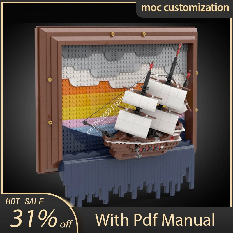 1233pcs MOC Pirates Ship At World's Edge Display Photo Frame Building Block Assembly Decorate Bricks Toys Kids Gifts