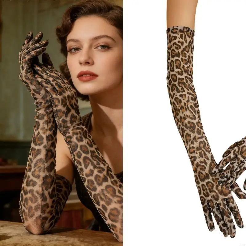 Stylish Full Length Gloves Leopard Print Long Elbow Gloves For Gala Event Y166