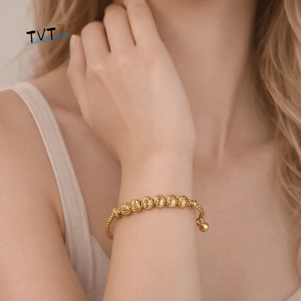 

Creative Zinc Alloy Gold Beaded Bracelet Love Heart Women Jewelry Cuff Bangles Chinese Style Adjustable Wristband Gift