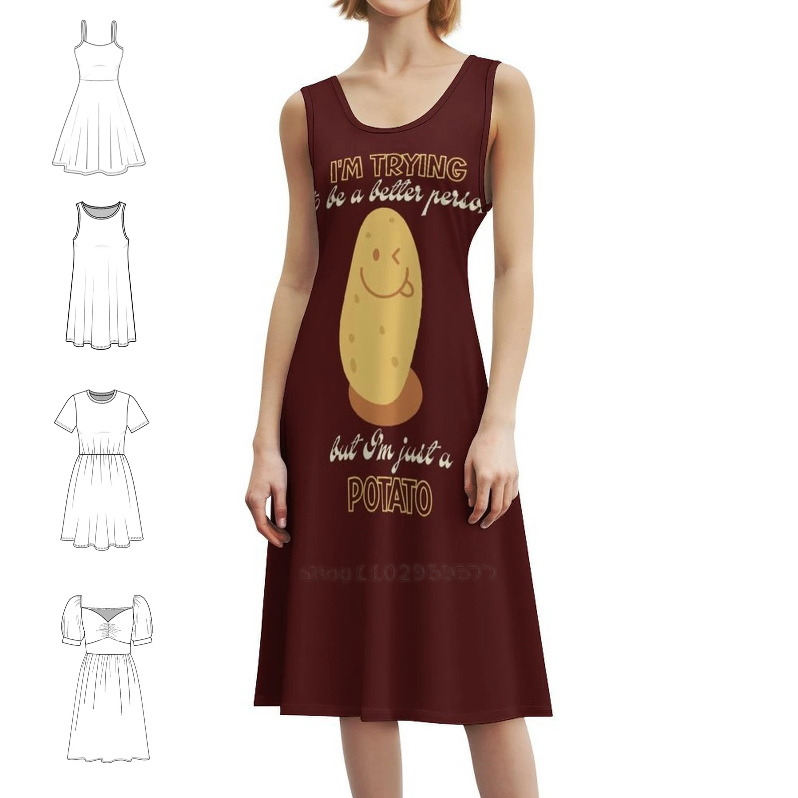 Im Trying To Be A Better Person But Im Just A Potato Floral Smock Dress For Women Spring Summer Casual Dress For Party Im