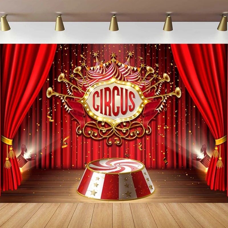 Zirkus Thema Fotografie Hintergrund Rotes Zelt Baby Dusche Hintergrund Geburtstag Party Kuchen Tisch Dekor Banner Porträt Schießen Poster