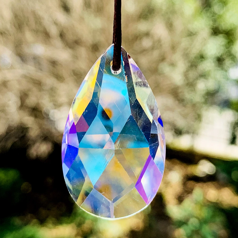 6PCS 38mm Teardrop Faceted Aurora Crystal Pendant Hanging Sun Catcher Prism Rainbow Maker Lighting Chandelier Parts Accessories