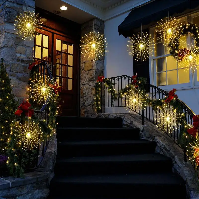 LED Fireworks Lights With Remote Control Waterproof Outdoor Flash String Fairy Lights For Garden Landscape Lawn Decor
